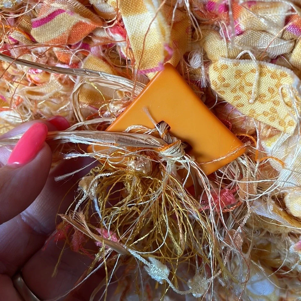 UNIQUE HANDMADE boho chunky Rag Knitted yellow shoulder bag genuine shells